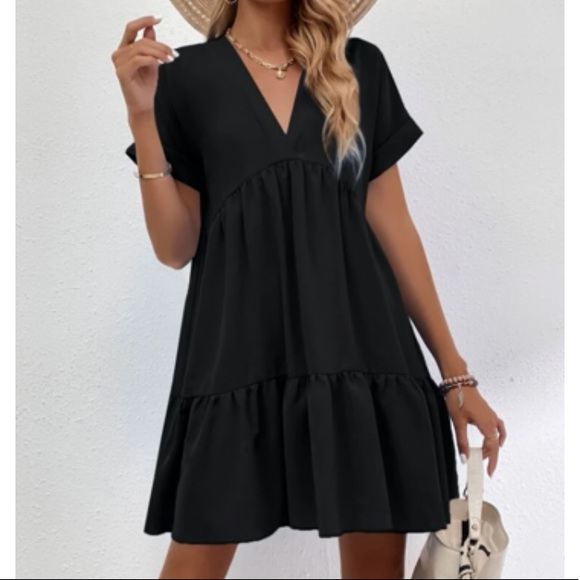 Boho cuff sleeve V neck ruffle hem dress - Picture 10 of 16